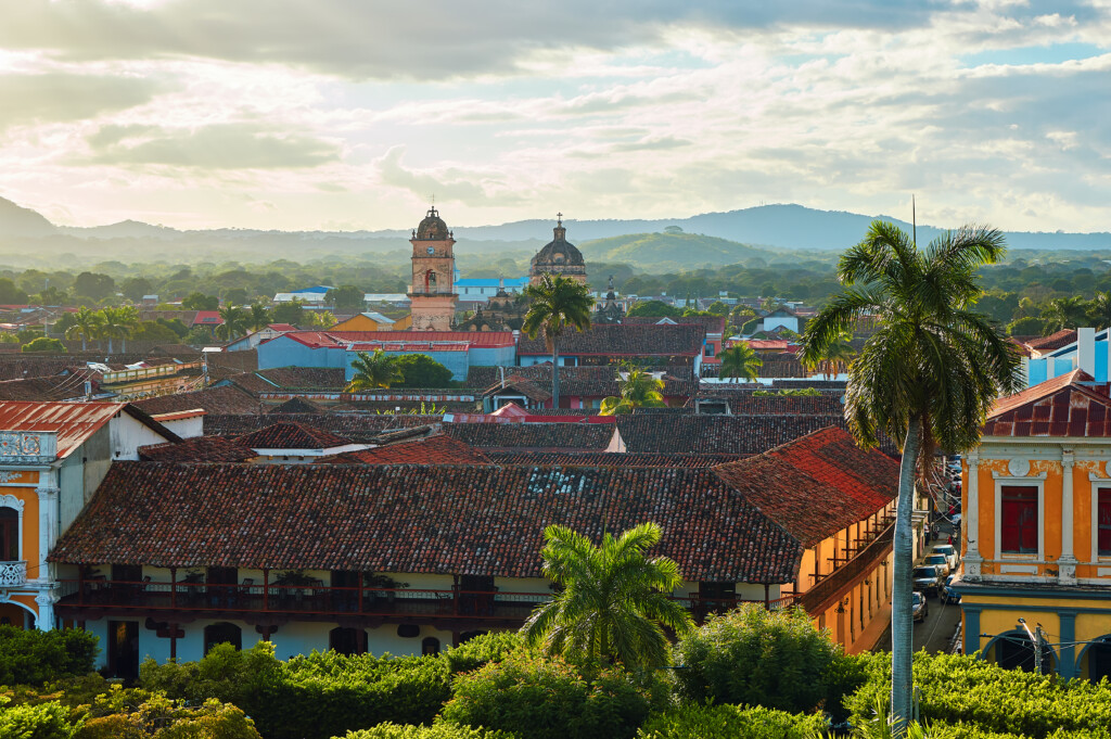 Beautiful view of city of Granada, Nicaragua with The Iglesia de La Merced Church with it's famous bell tower in the background.